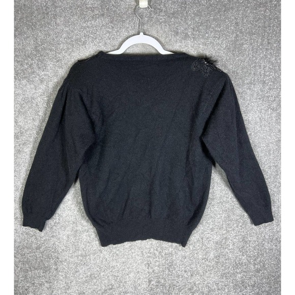 Vintage D.G. Wool Knit Sweater Top Womens Sz M/L Black Sequin Beaded Embroidery - Picture 2 of 12